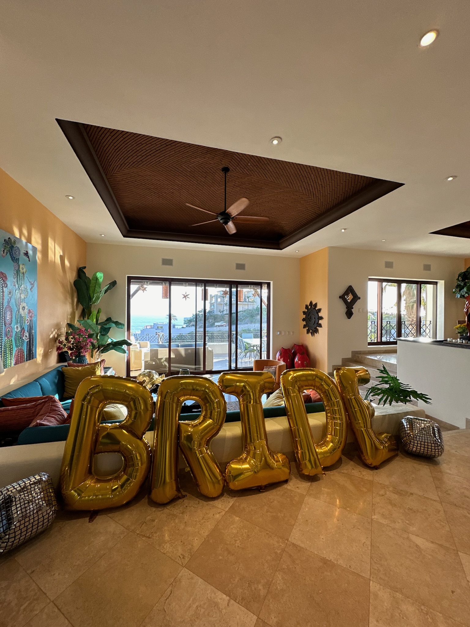 Bride balloons in a colorful villa